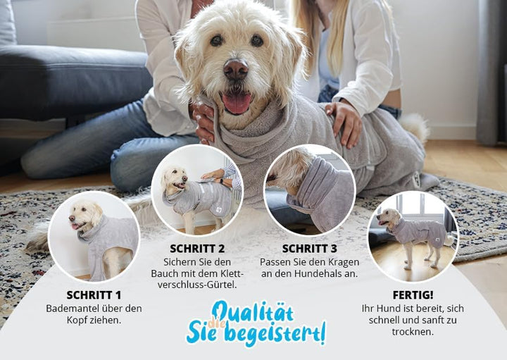 TESTSIEGER Hundebademantel - Flauschiger Mikrofaser-Mantel für trockene, glückliche Hunde - Saugstar
