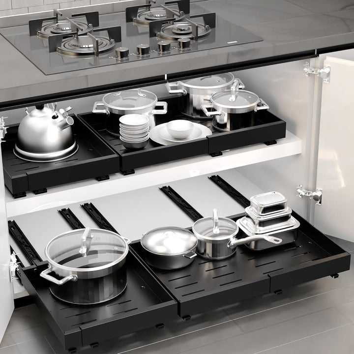 WISD Teleskopschublade - Ausziehbarer Schrank Organizer Mit 3 Schienen - Kein Bohren - Verstellbare
