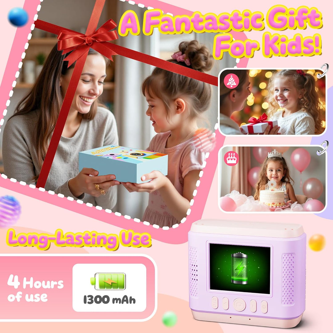 Kinderkamera Sofortbildkamera, 1080P HD Sofortbildkamera Kinder mit 32GB Karte, 2,4 Zoll Digitalkame