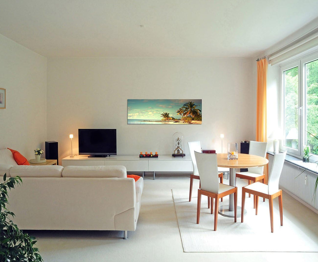 Wandbild auf Leinwand als Panorama in 150x50cm Malediven Strand Meer Palmen