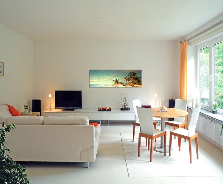 Wandbild auf Leinwand als Panorama in 150x50cm Malediven Strand Meer Palmen