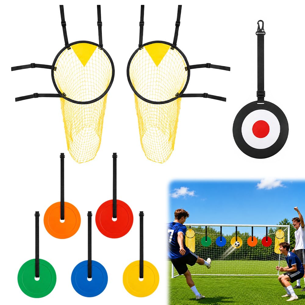 2 Stück Fussballtor Zielnetz, 45×59cm Fussball Ziel mit 5 Zielscheibe | Fussballtor Zubehör mit Vers