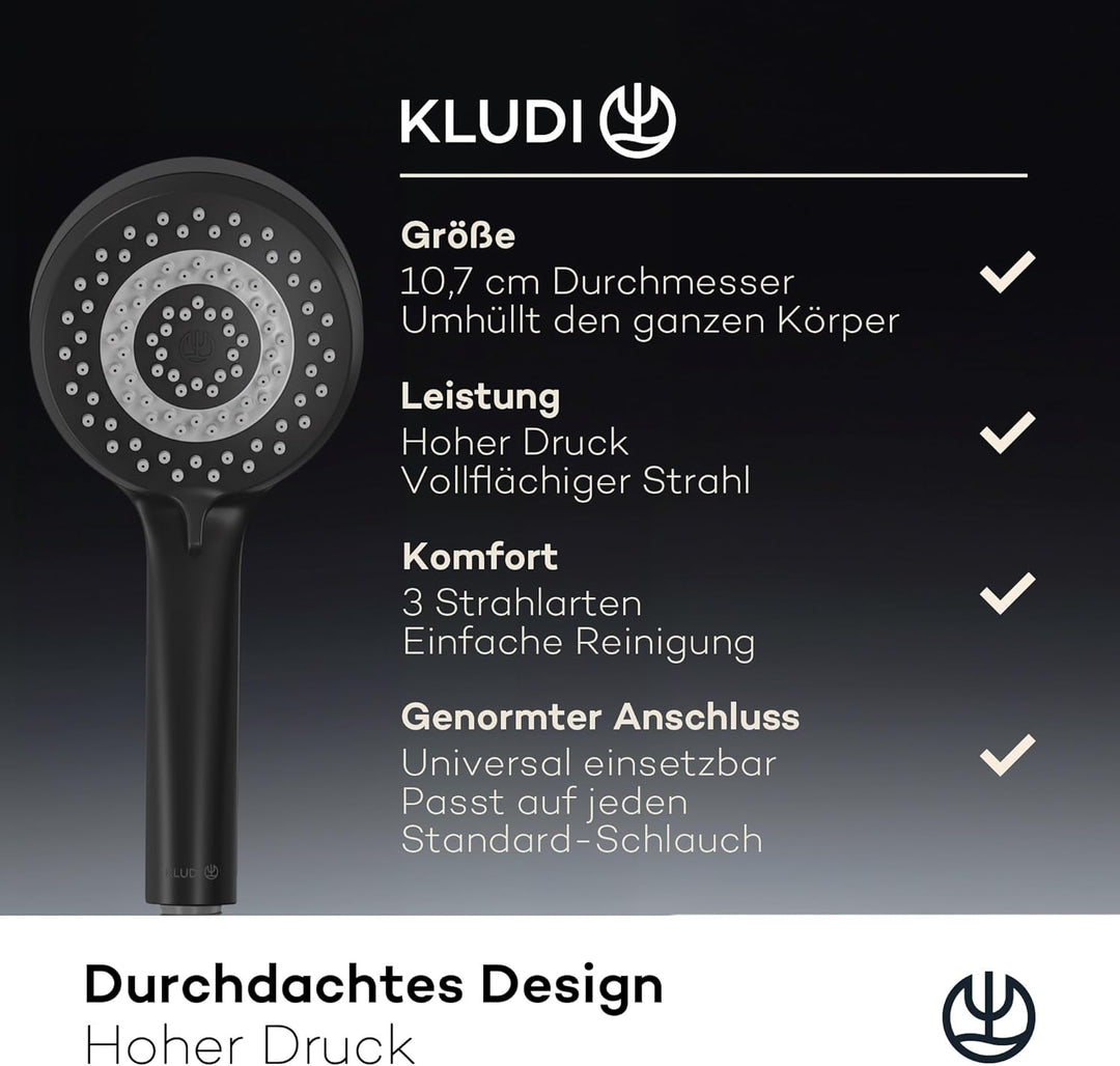 KLUDI-X1 Universal Duschkopf wassersparend als Option, Duschbrause mit 3 Strahlarten (Body, Hair, Sk