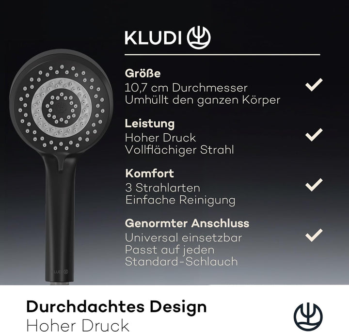 KLUDI-X1 Universal Duschkopf wassersparend als Option, Duschbrause mit 3 Strahlarten (Body, Hair, Sk