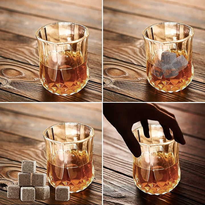 8 Whisky Steine mit 2 Whiskey Gläsern, Zange & Holz Geschenkbox - Whiskey Steine Geschenkset aus Nat