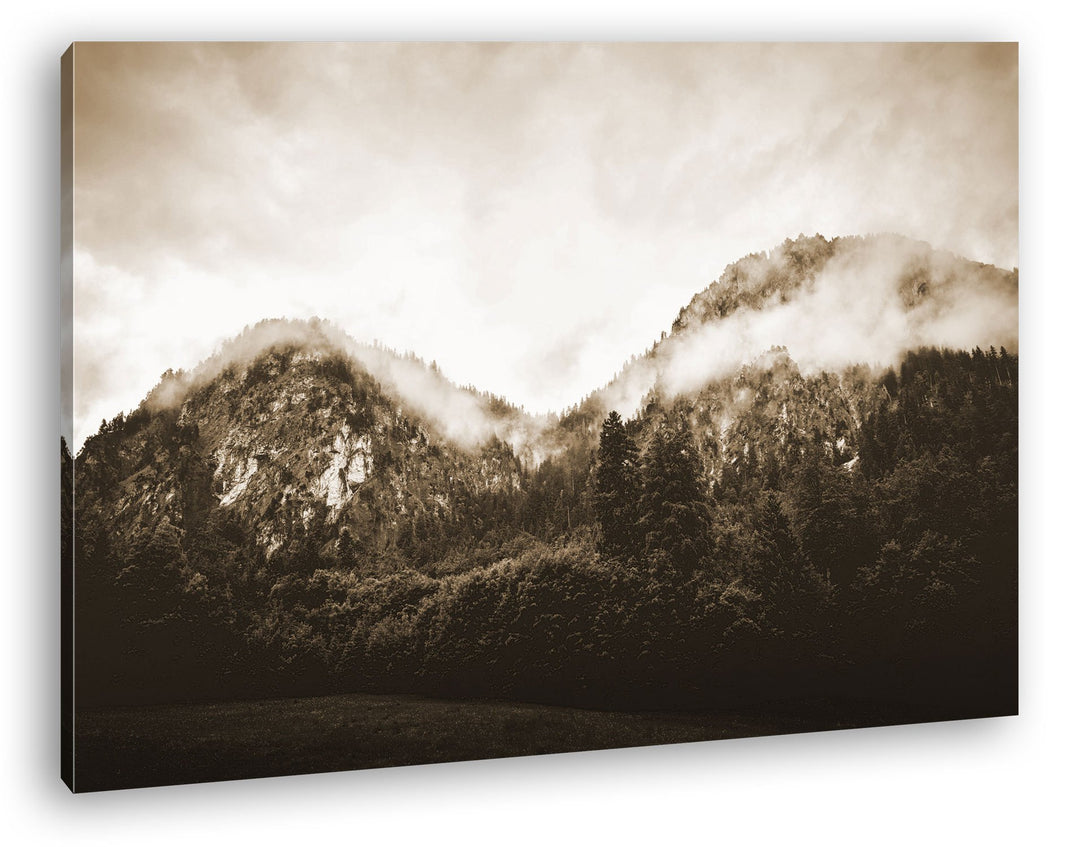 deyoli Nebel bedeckte Berge Format: 80x60 Effekt: Sepia als Leinwand, Motiv fertig gerahmt auf Echth