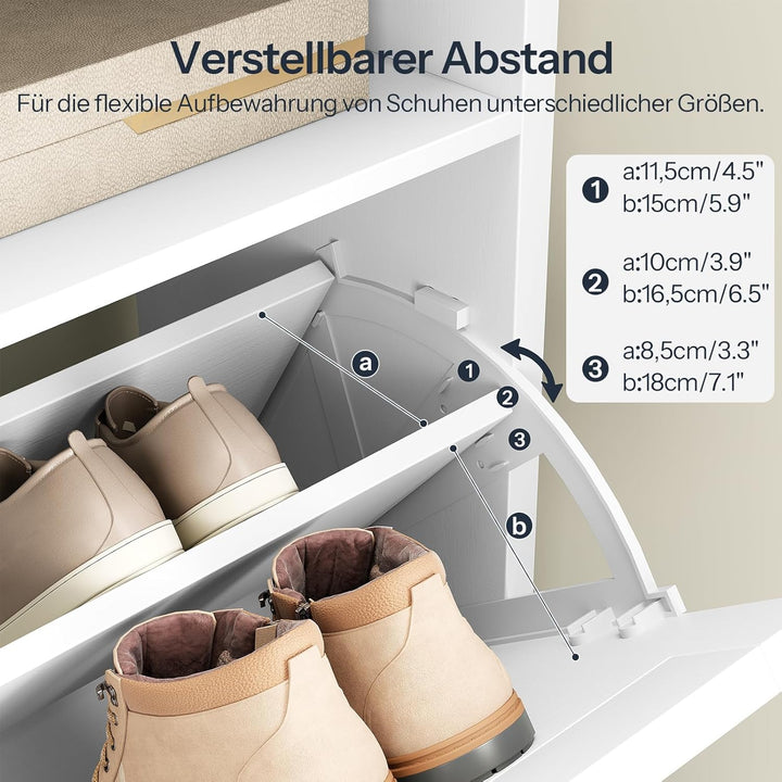 HOOBRO Schuhschrank mit Zwei aufklappbaren Schubladen, Schuhkipper mit Haken, verstellbaren Einlegeb