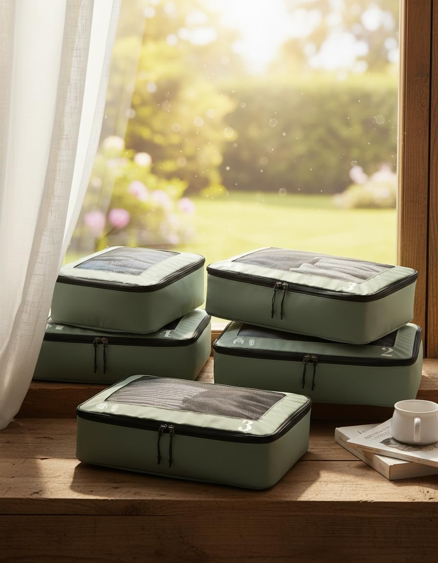 ECOHUB Packwürfel für Koffer, 7 Stück, Reise-Organizer, Packtaschen, recyceltes PET, umweltfreundlic