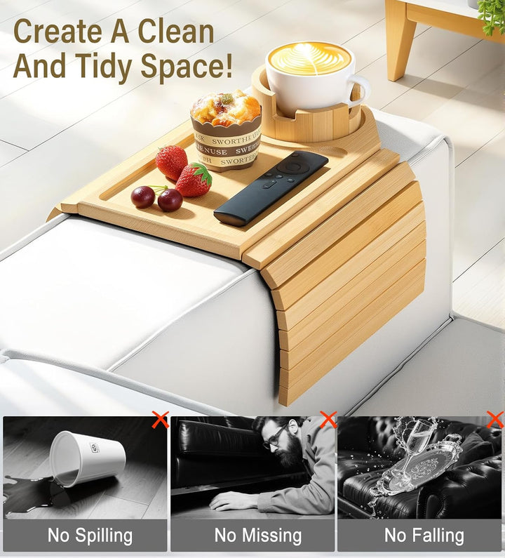 Kssiaz Couch Armlehne Tablett, Bambus Sofatablett Tisch für Couch, Armlehnenablage für Sofa mit Getr