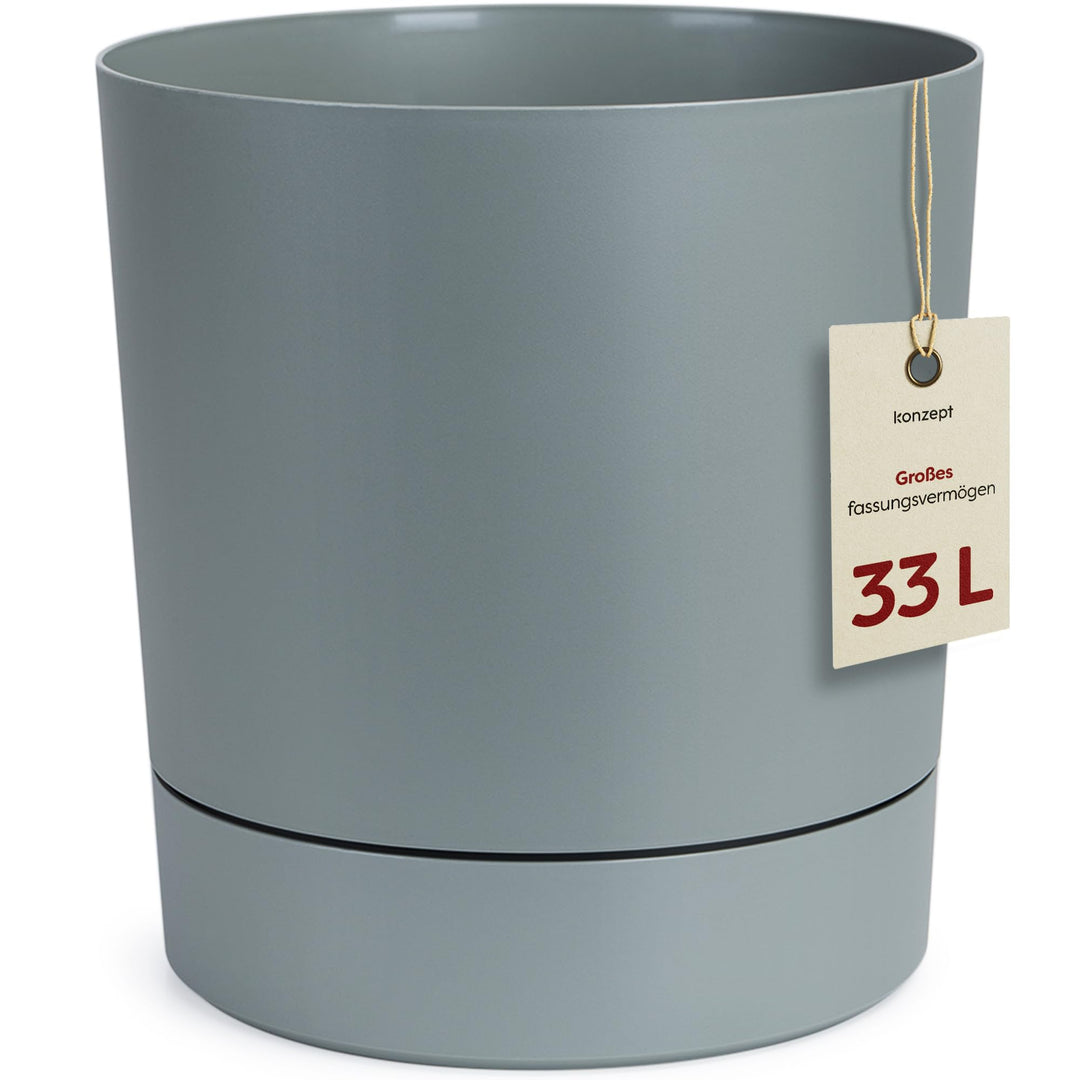 KONZEPT Blumentopf mit Untersetzer 38 cm - grosser Übertopf aus Kunststoff für Zimmerpflanzen, moder