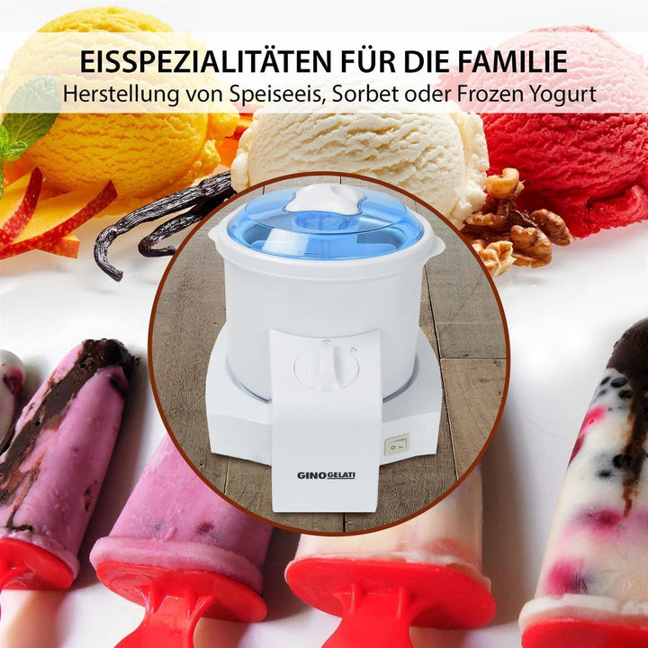 Gino Gelati Eismaschine Potium Speiseeismaschine Eiscreme Maschine Eisbereiter, 70 Watt, Weiss/Blau,