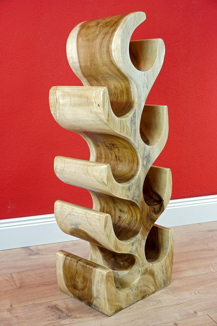 Kinaree Massivholz Weinregal für 8 Flaschen - 70cm freistehendes Flaschenregal in Baum Form aus eine