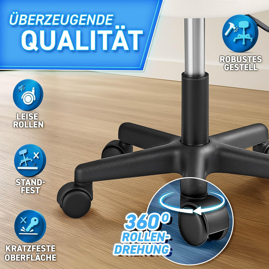 TRESKO® Rollhocker höhenverstellbar 10 cm Dicke Polsterung bis 150 kg | Hocker 47-60cm | Arbeitshock