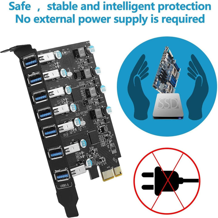 FARBOKO USB PCIe Karte 7-Port, PCIe USB 3.0 5Gbps Erweiterungskarte USB 3.2 (USB 3.1) Gen1 Interner