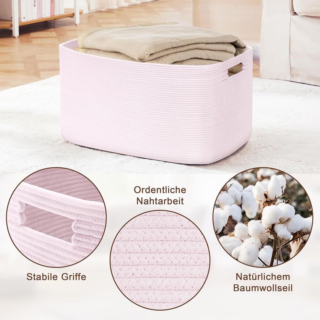 Kleiner 45L Aufbewahrungskorb aus Baumwollseil, Mädchen Korb für Spielzeug Decken, Wäschekorb Gefloc