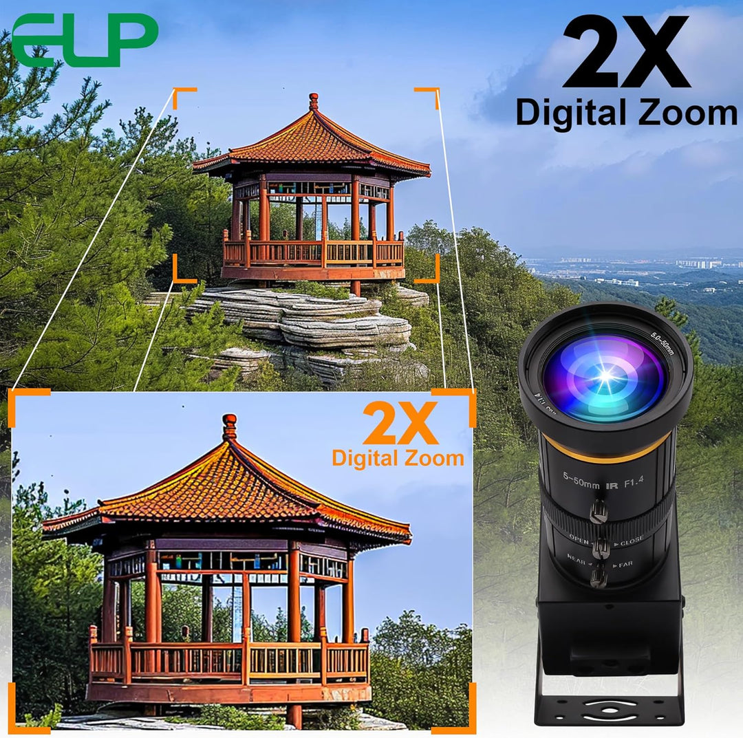 ELP USB-Kamera 4K 60fps HDMI Zoom Manuell 5-50mm 10X Webcam PC Computer H.264 Industrie Sicherheit 5