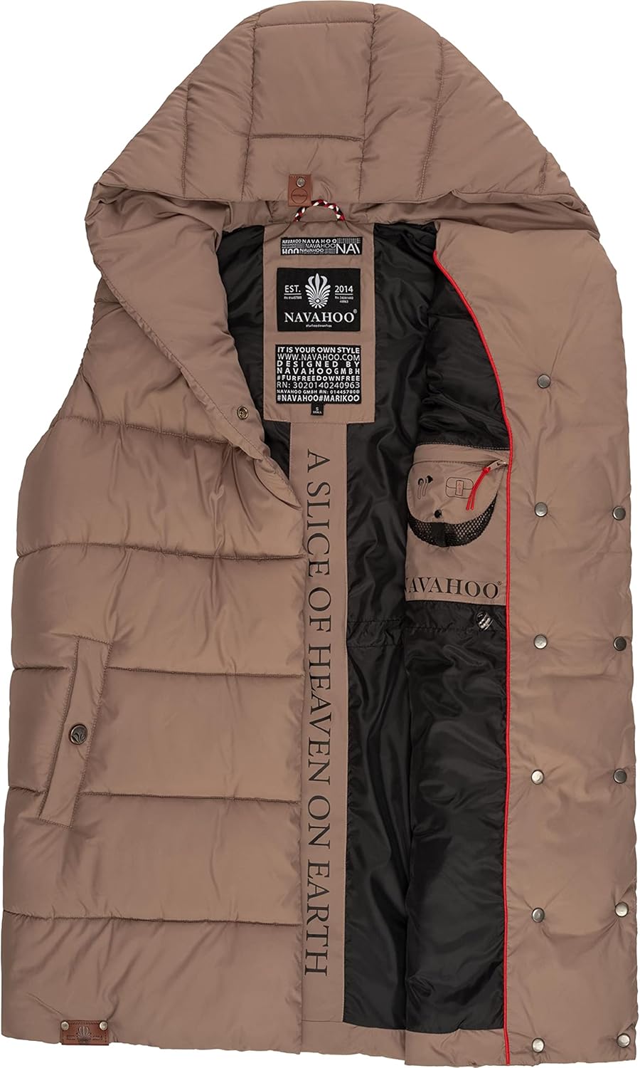 Navahoo warme Damen Winter Steppweste lang mit Kapuze Madilynaa XS-XXL L Dark Taupe, L Dark Taupe