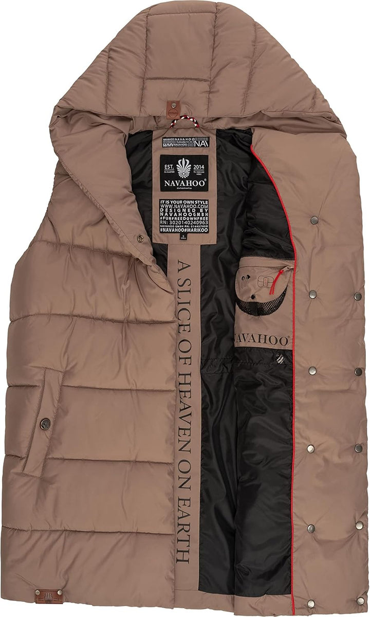 Navahoo warme Damen Winter Steppweste lang mit Kapuze Madilynaa XS-XXL L Dark Taupe, L Dark Taupe