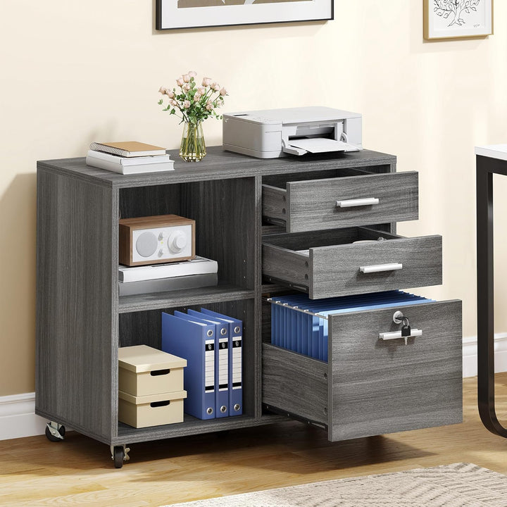 YITAHOME Mobiler Aktenschrank mit 3 Schubladen, Rollbarer Aktenschrank für Home Office, Abschliessba