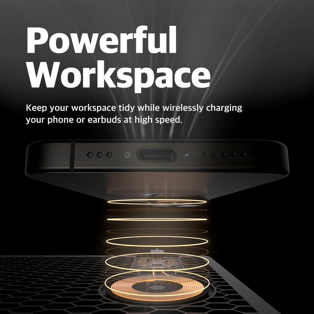 POUT H3 Tragbares Qi-Mauspad für Laptops mit iPhone, Airpod, Samsung Galaxy, Mitternachtsblau, Mitte