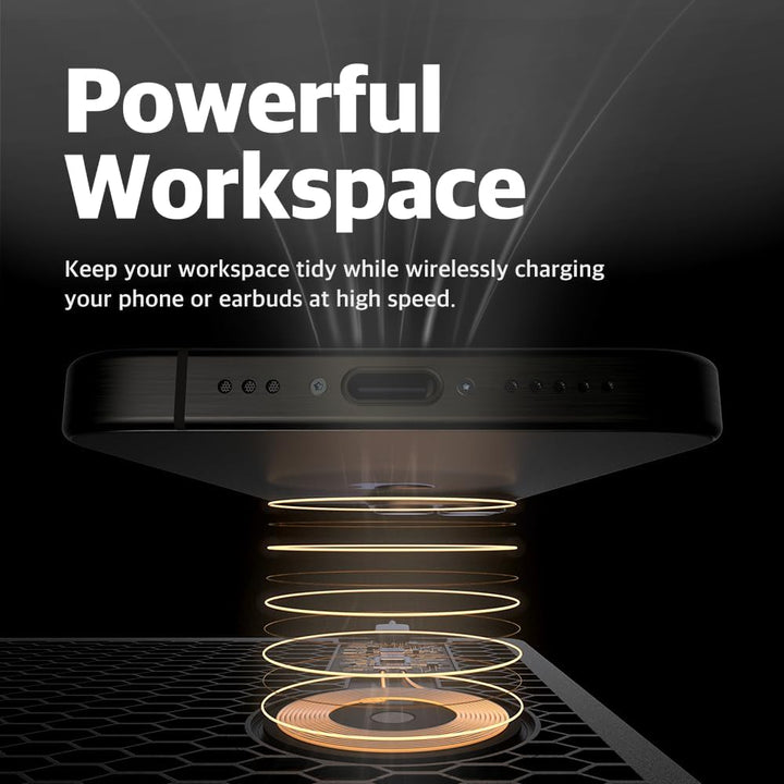 POUT H3 Tragbares Qi-Mauspad für Laptops mit iPhone, Airpod, Samsung Galaxy, Mitternachtsblau, Mitte