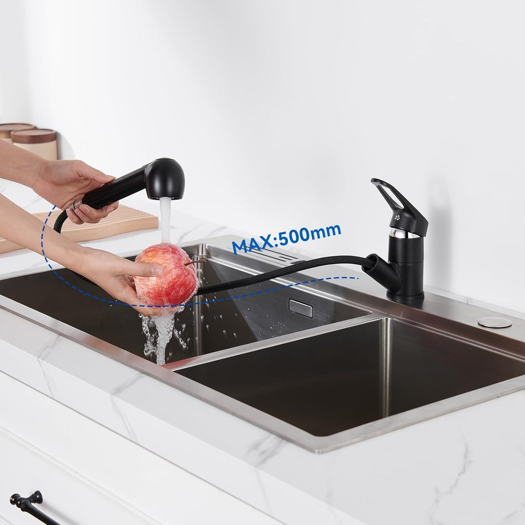 Auralum Küchenarmatur Ausziehbar Schwarz, Spültischarmatur mit 360° Drehbar, Spülbrause Küchenarmatu