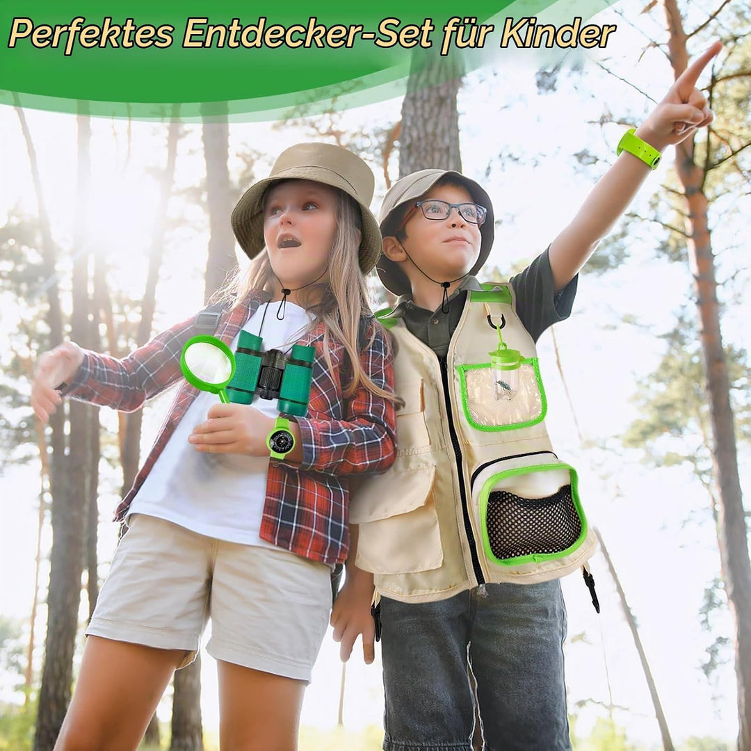 Forscherset für Kinder, Exploration Spielzeug mit Weste, Hut, Rucksack und Kindern Fernglas, Kindern