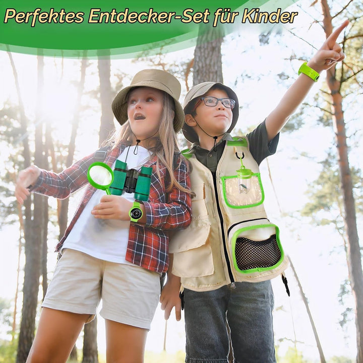 Forscherset für Kinder, Exploration Spielzeug mit Weste, Hut, Rucksack und Kindern Fernglas, Kindern