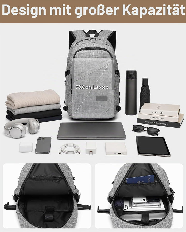 KONO Laptop Rucksack für Herren und Damen, Wasserdichter und Diebstahlsicher Business Laptoprucksack