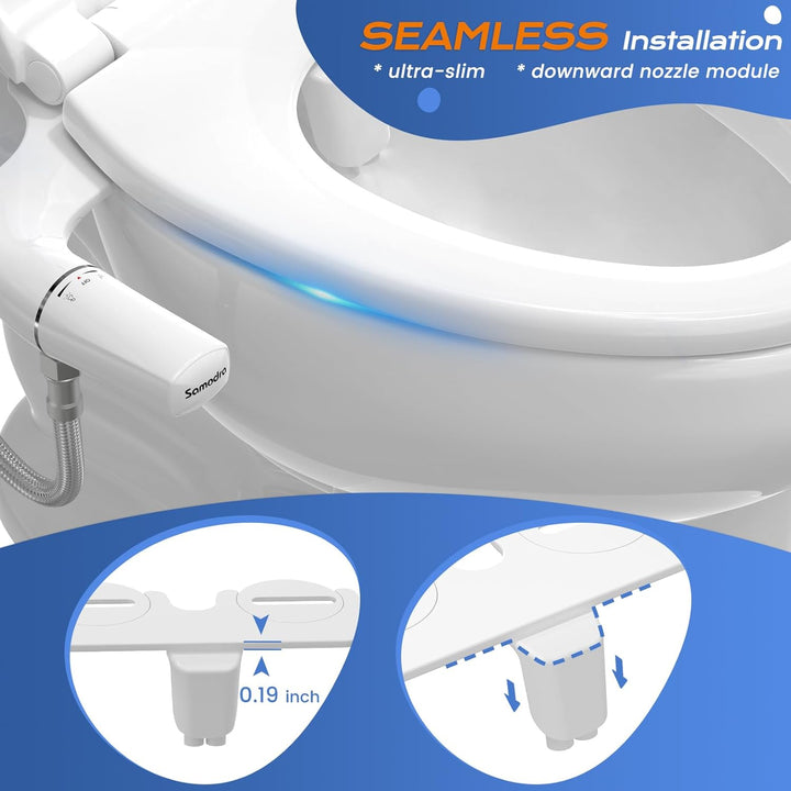 SAMODRA Ultradünnes, minimalistisches Bidet für Toilette mit nicht elektrischer Doppeldüse (Front- u