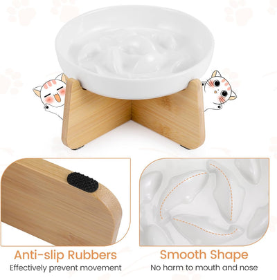 PETTOM Anti Schling Napf Katze Erhöht, Keramik Antischlingnapf Katze, Slow Feeder Katze Nassfutter,