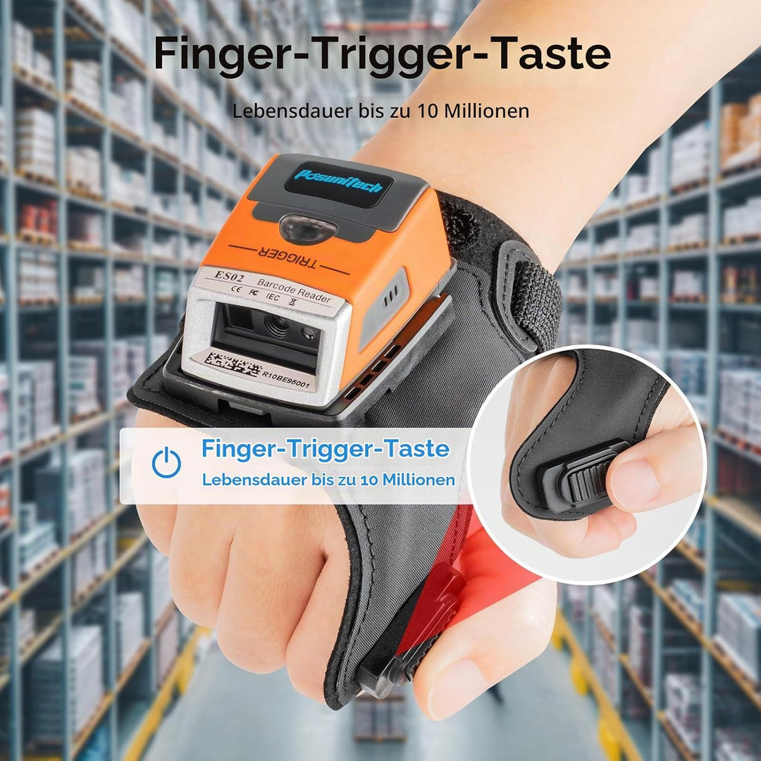 ES02 Handschuh-Barcodescanner, Wireless Bluetooth 2D Scanner | Schutzart IP65, Für Lager, Fertigung,