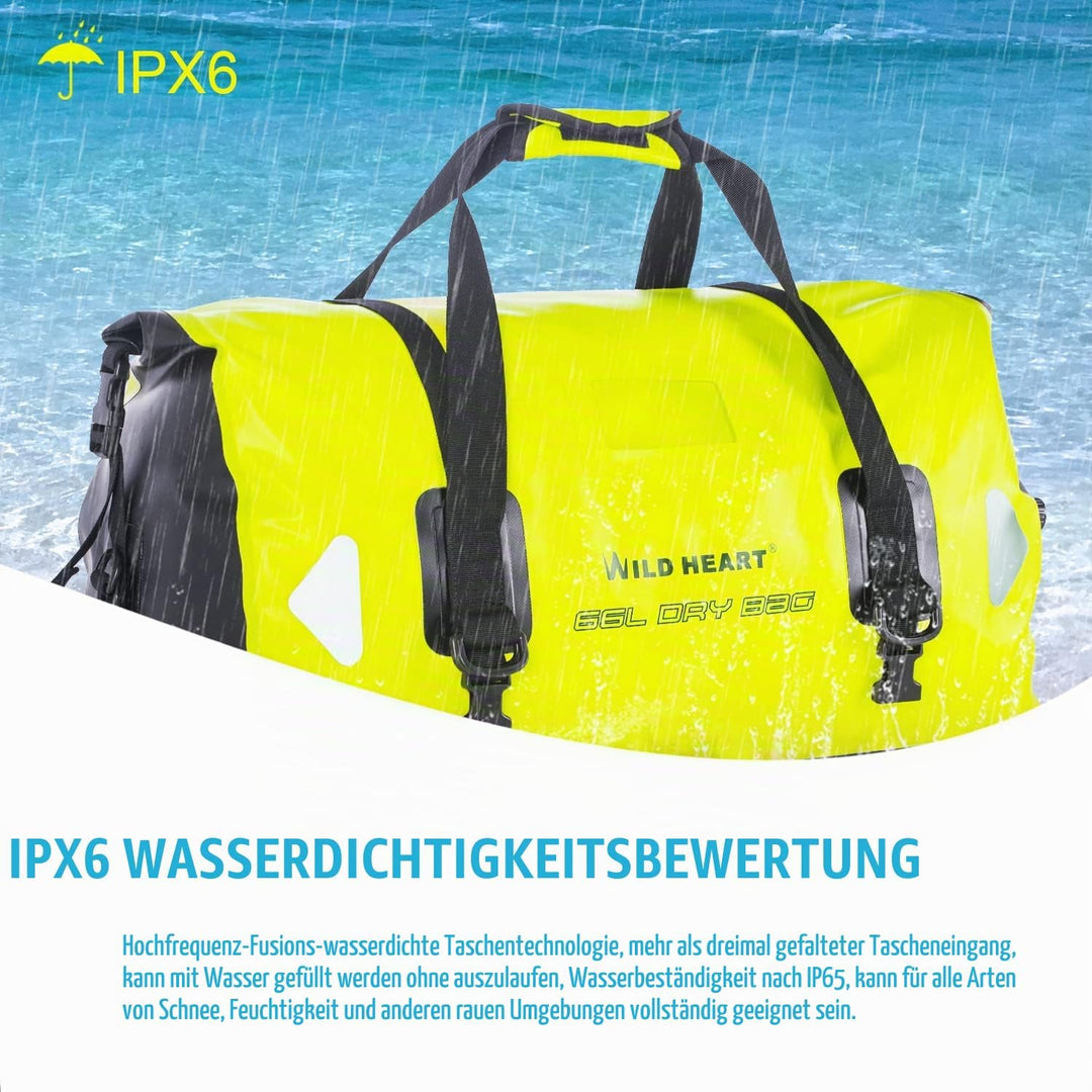 WILD HEART wasserdichte Reisetasche, 40 l 66 l, 100 l, mit verschweissten Nähten, Schultergurten, Ne