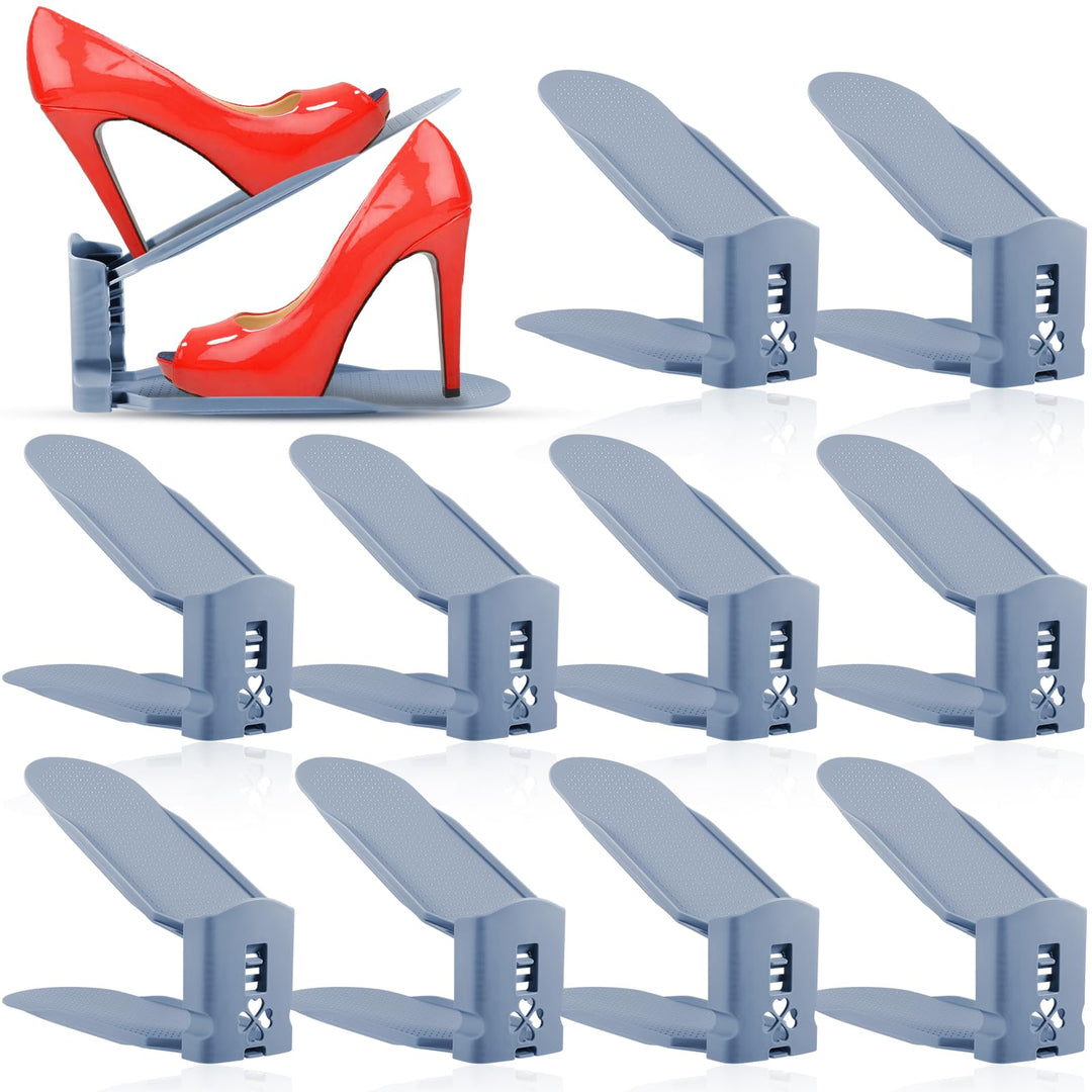 10 Stück Einstellbare Schuhregale,PP Doppelschicht Schuhstapler,3 Höhenverstellbar,Schuhschlitz Orga