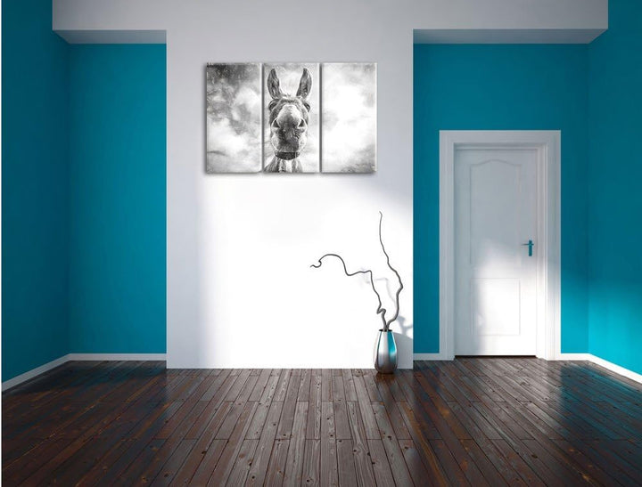Pixxprint Lustiger Esel Kunst als Leinwandbild | Grösse: 3 Teilig (120x80) | Wandbild| Kunstdruck |