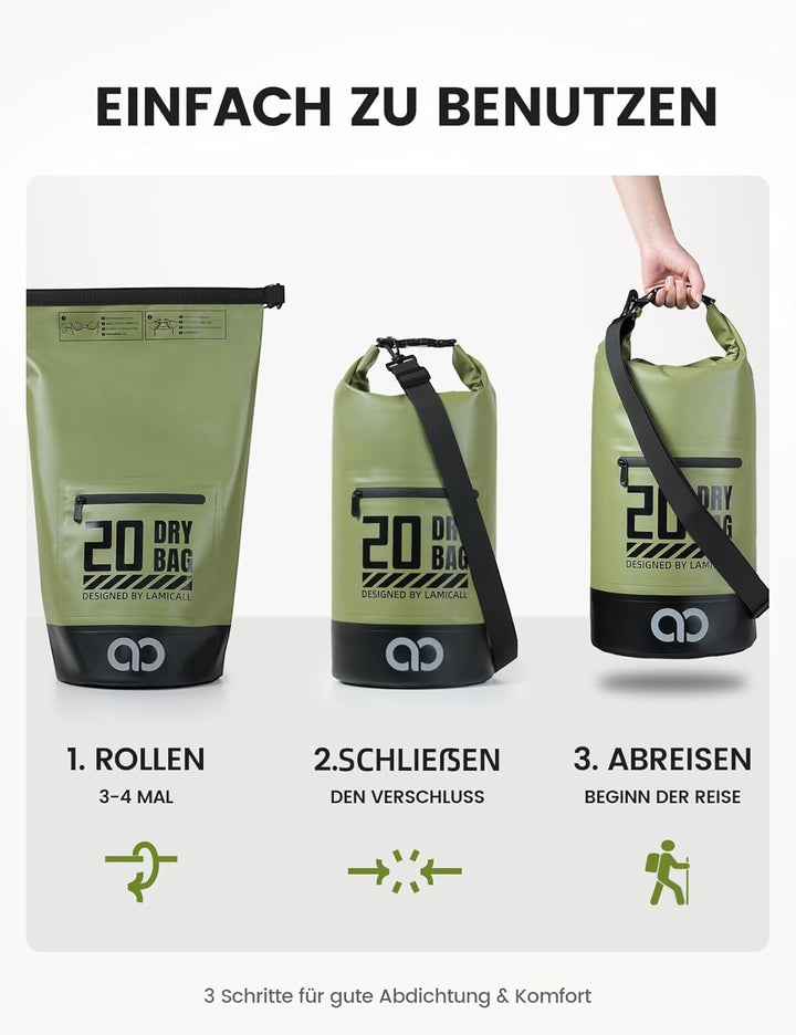 Lamicall Dry Bag, wasserdichte Tasche Beutel, Wasserfester Rucksack Drybag | [Robust &amp; Kratzfest] 5L