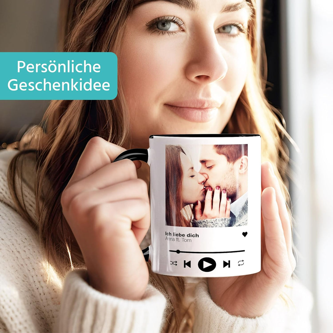 Tasse mit Foto Song Cover Playlist Musik Liebes-Geschenk Freundschaft personalisiert mit Bild und Wu