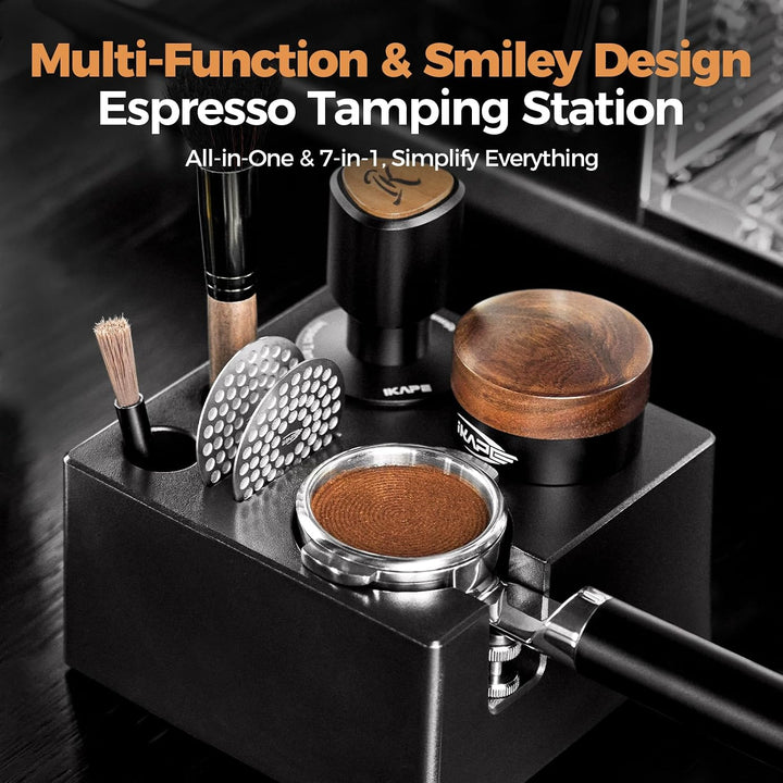 IKAPE Espresso-Tamper-Station – Schwarze Tamping-Station aus Kunststoff, Tamper-Halterung und Siebtr