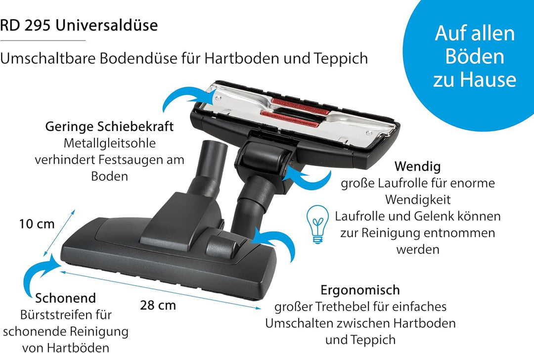 Wessel-Werk RD 295 Staubsaugerdüse 35mm | Universal Bodendüse | Kombidüse für Hartboden und Teppich