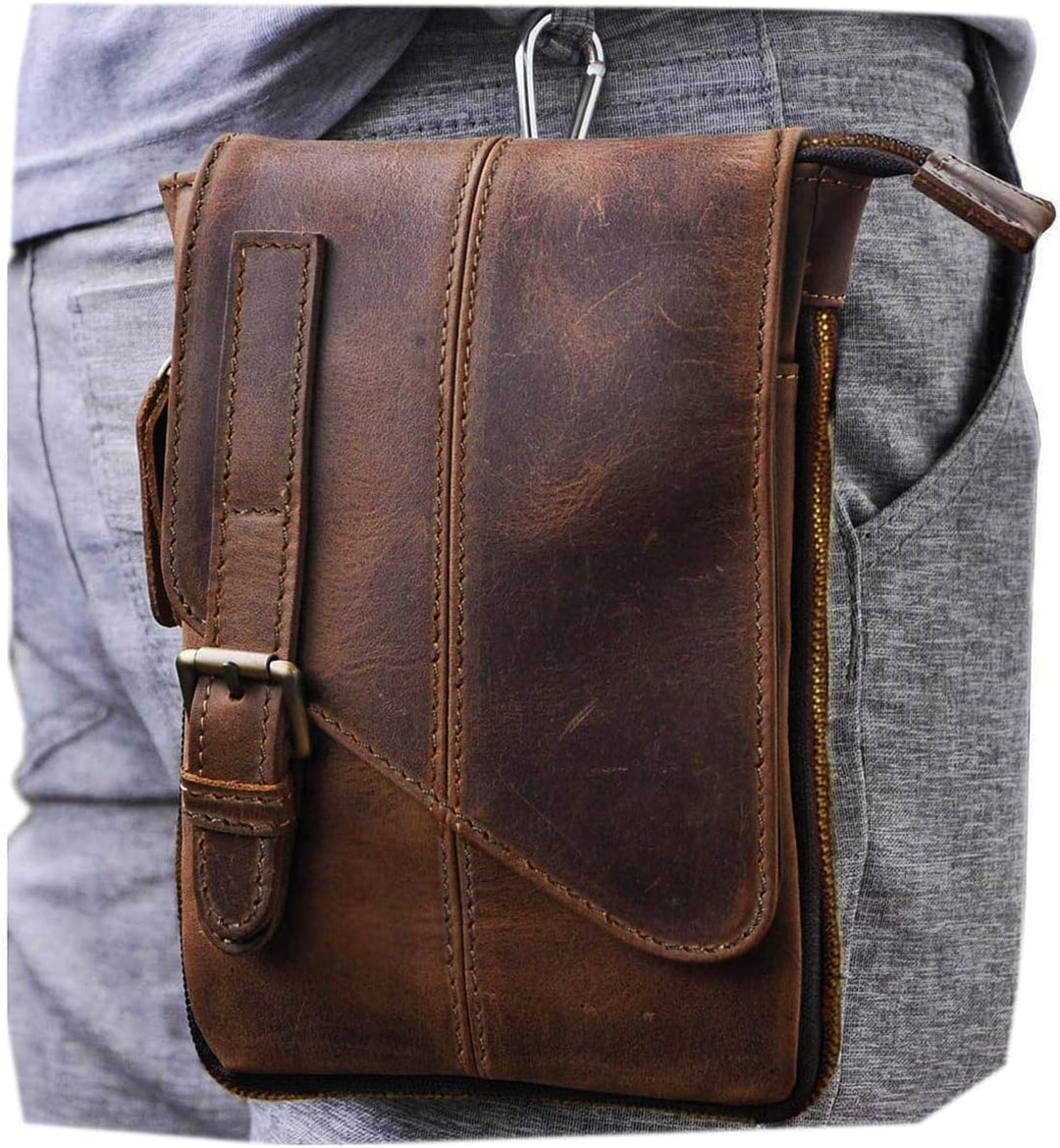 Le'aokuu Herren Verrückt Pferd Leder Tasche Freizeit Universität Schultasche Reisetasche Schultertas