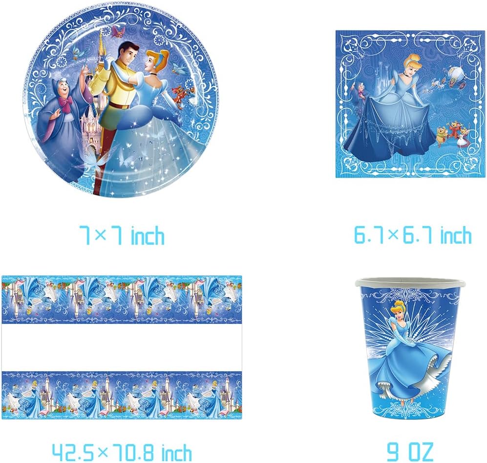 Cinderella Birthday Party Tableware,Luffy Party Accessories, Paper Plate Set, Including Tablecloth,