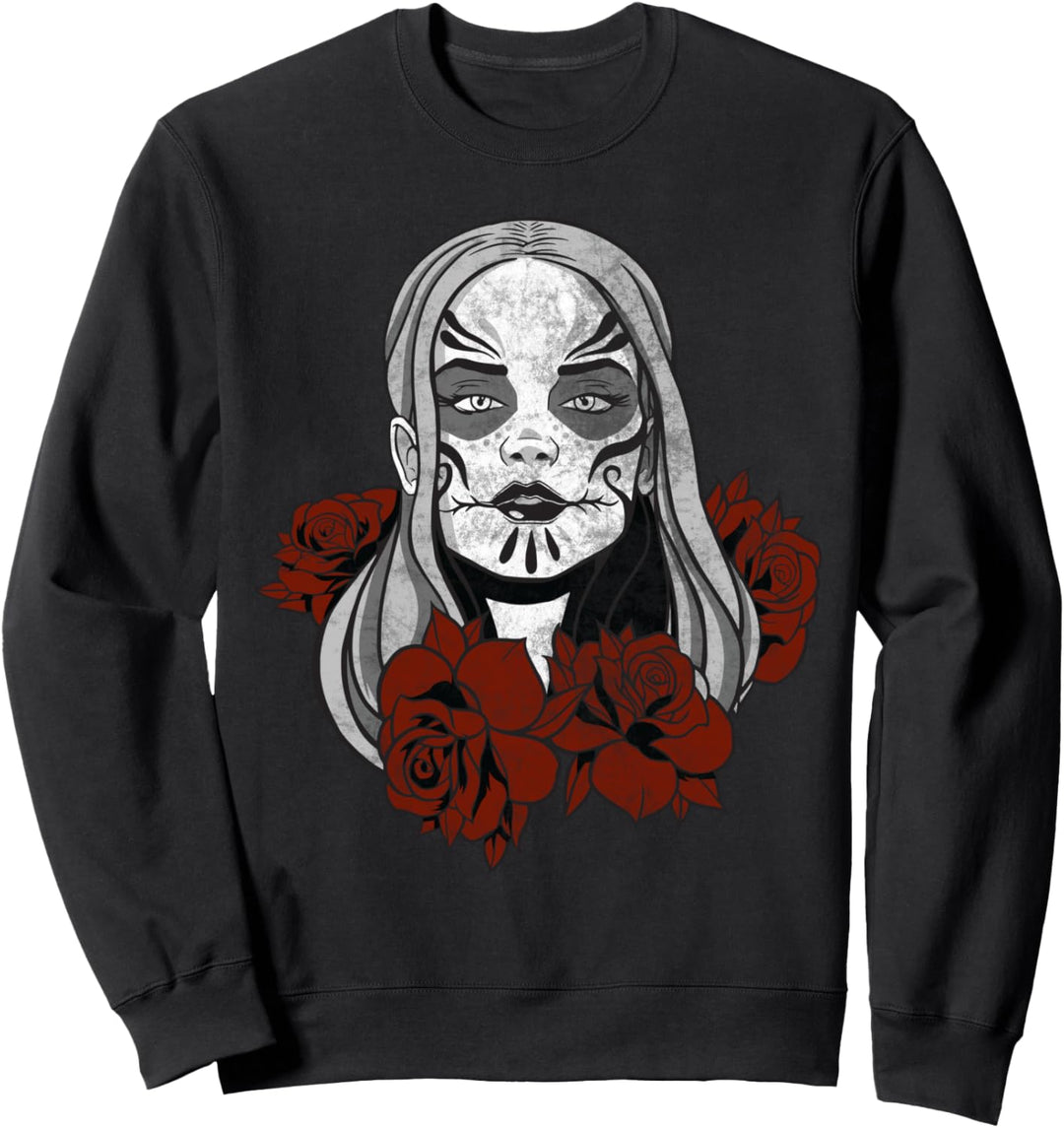 Mexikanische Totenmaske und roten Rosen mit Sugar Skull girl Sweatshirt