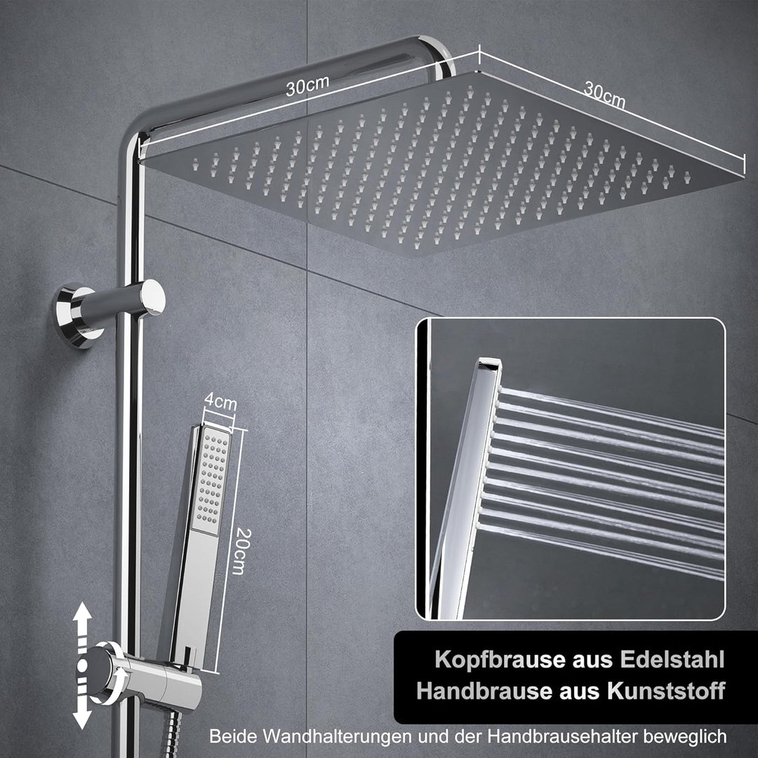 Görbach Regendusche Duschset Duschsystem mit Ablage Chrom ohne Duscharmatur (30x30) YT-3030CP-Ablage