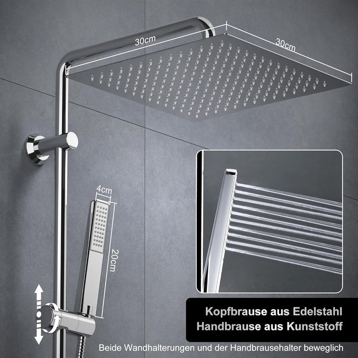 Görbach Regendusche Duschset Duschsystem mit Ablage Chrom ohne Duscharmatur (30x30) YT-3030CP-Ablage