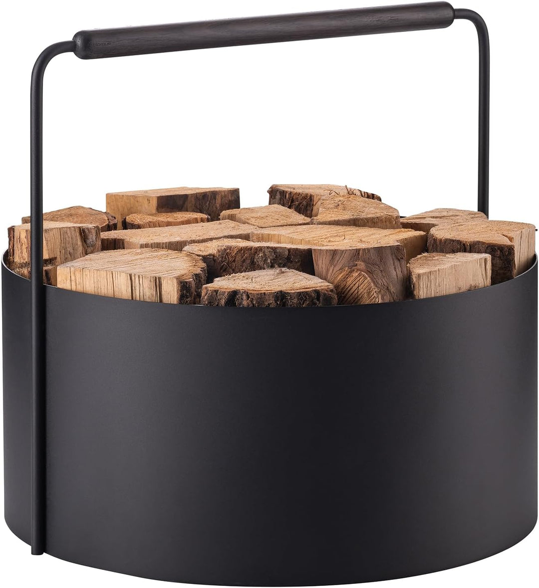 blomus Holzkorb ASHI | Feuerholzkorb mit Griff in Schwarz | 48L x 46B x 42H cm | Karminkorb aus pulv