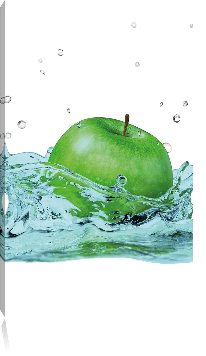Pixxprint Grüner Apfel fällt in Wasser als Leinwandbild/Grösse: 100x70 cm/Wandbild/Kunstdruck/fertig
