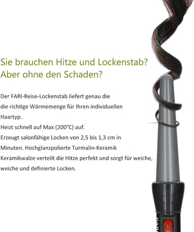 FARI Reise Lockenstab und Mini-Glätteisen 2 in 1 Kit, Keramik Turmalin Lockenstäbe und Haarglätter S