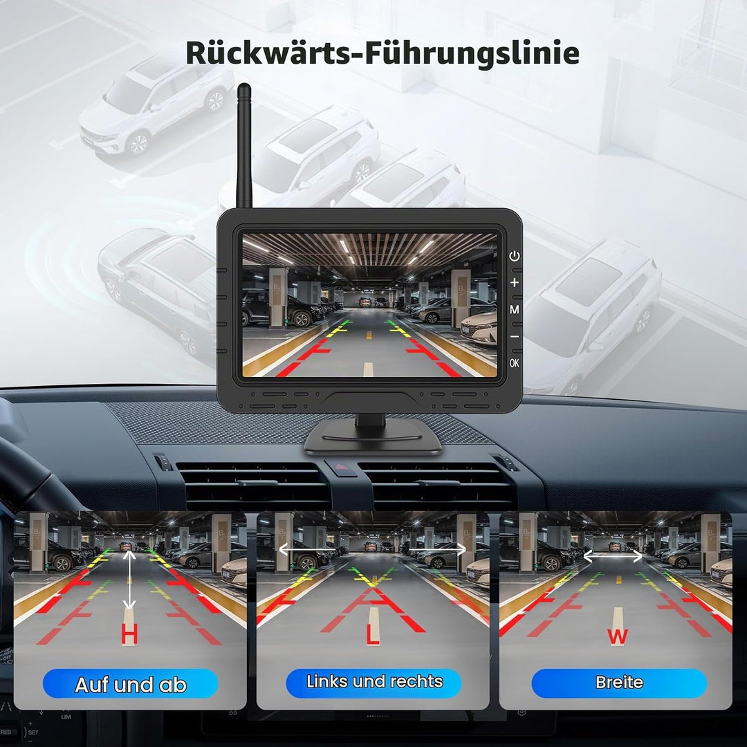 Hodozzy Kabellose Digitale Rückfahrkamera Set, 4,3 Zoll Display mit Nachtsicht &amp; IP68 wasserdichte R