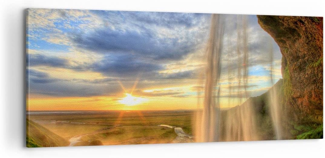 Wandbilder Dekoration Wohnzimmer Wasserfall Natur Park Sonne Panorama Bilder auf Leinwand 120x50cm L