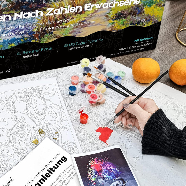 Bougimal Malen Nach Zahlen Erwachsene Landschaft Mit Rahmen inklusive Pinsel und Acrylfarben - 40 x